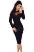Sexy Black Crochet Applique Mesh Insert Cold Shoulder Dress
